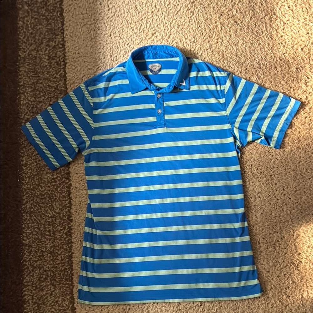 Callaway Blue and Green Polo Shirt with Classic Stripes